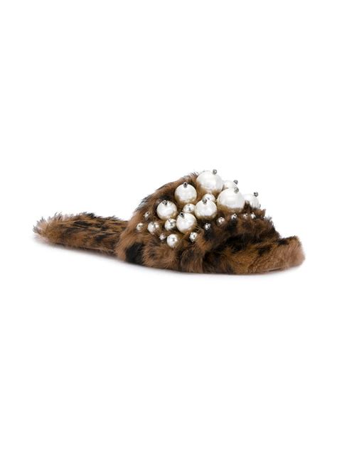 Miu Miu Pearly Fur Slide Sandals, Leopard Size 40 